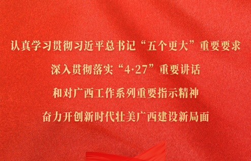 認(rèn)真學(xué)習(xí)貫徹習(xí)近平總書(shū)記“五個(gè)更大”重要要求，深入貫徹落實(shí)“4·27”重要講話(huà)和對(duì)廣西工作系列重要指示精神，奮力開(kāi)創(chuàng)新時(shí)代壯美廣西建設(shè)新局面